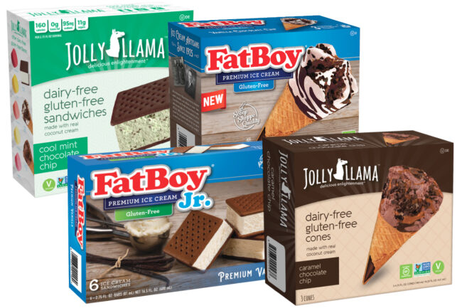 Jolly Llama and FatBoy gluten-free and vegan frozen desserts