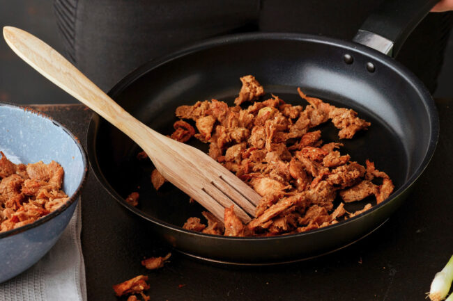 Pulled Oats frying in pan