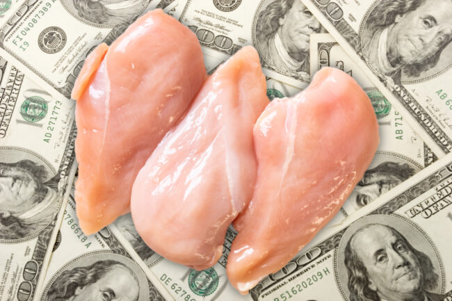 Money and raw chicken