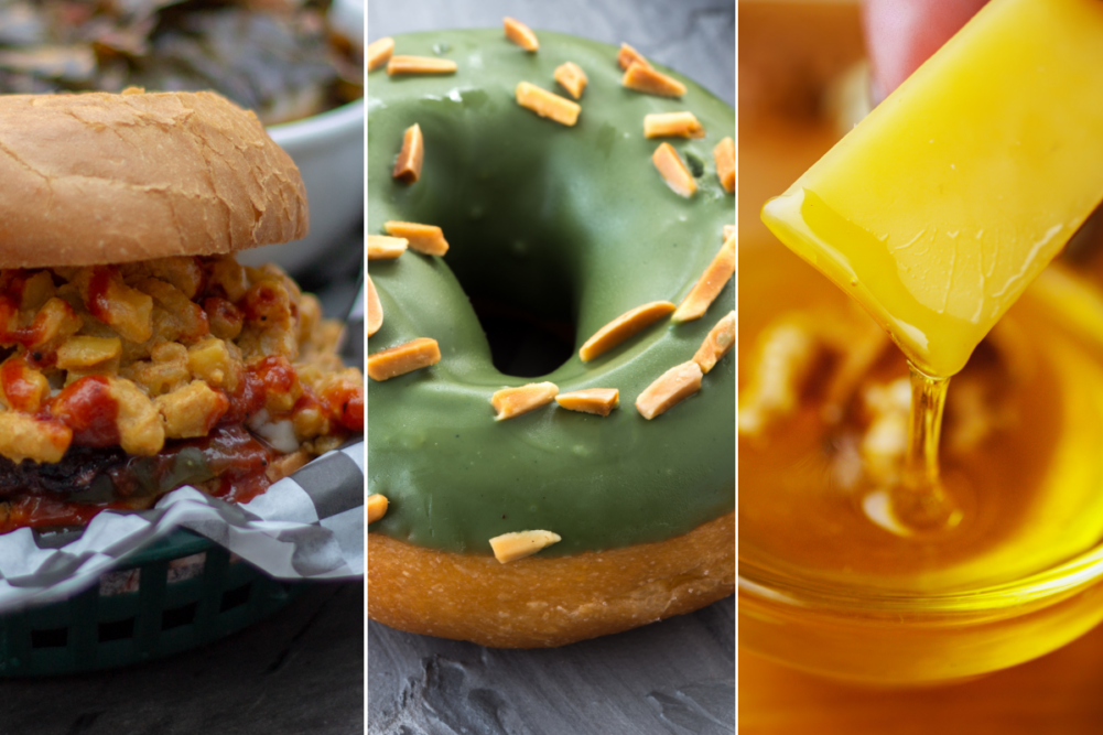 macaroni and cheese burger, matcha glazed donut and honey cheese dip