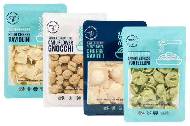 Taste Republic plant-based cheese ravioli, cauliflower gnocchi, spinach and cheese tortelloni, and four cheese raviolini