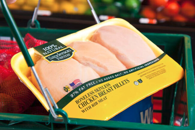 Sanderson Farms chicken in grocery basket