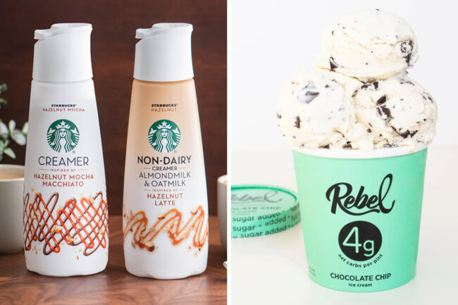 Starbucks coffee creamers and Rebel ice cream