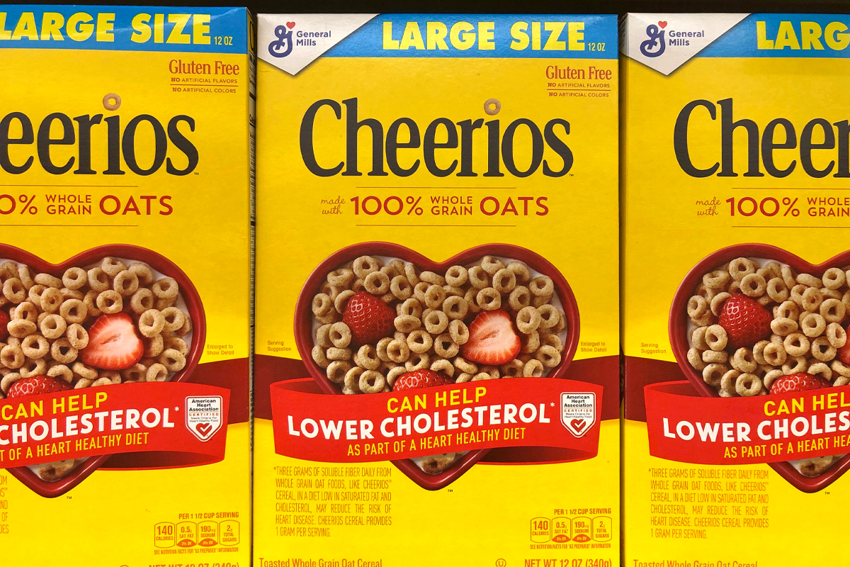 Boxes of Cheerios on a shelf