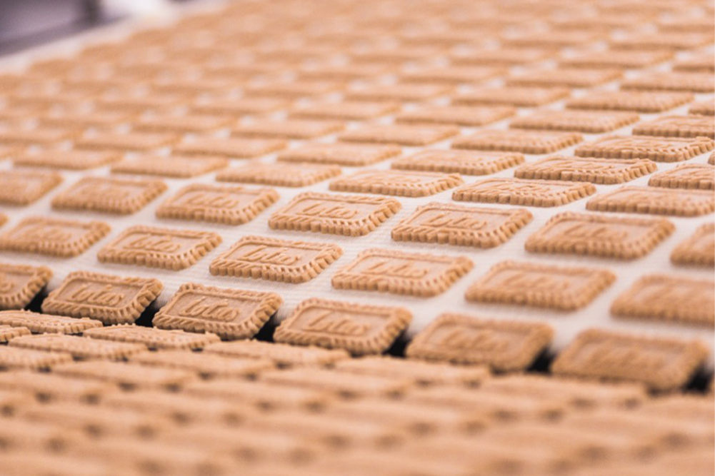 Lotus cookies on a baking line