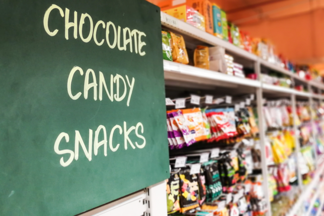 Candy on shelves at a store