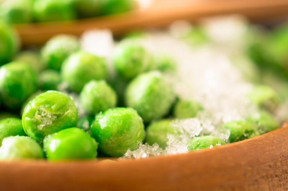 Frozen peas in a bowl