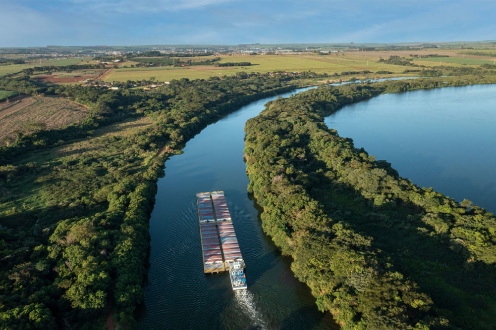 Barge transporting grain