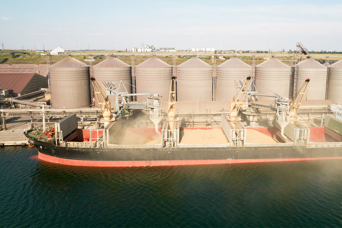 Shipping container being loaded with grain