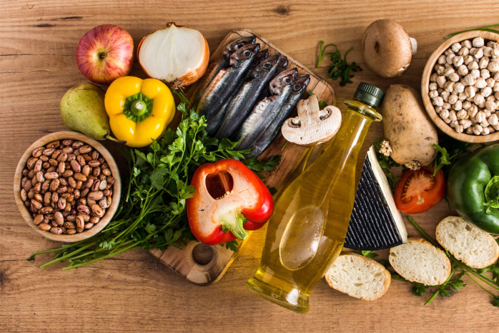 Healthy foods piled together