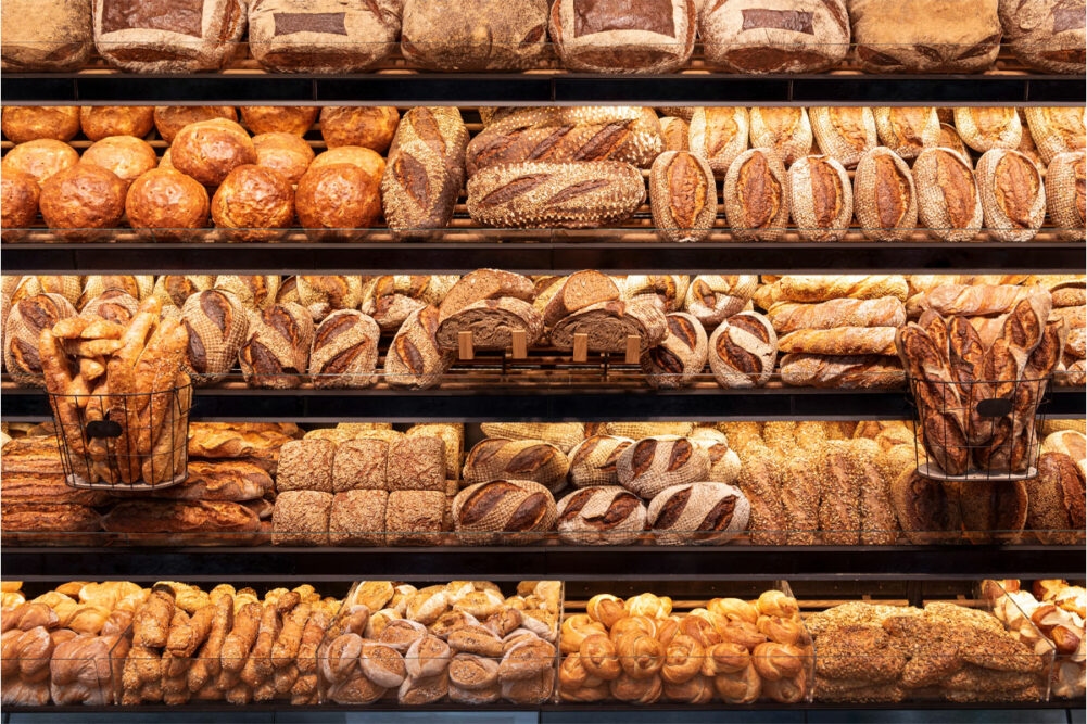 Bread on a bakery shelf