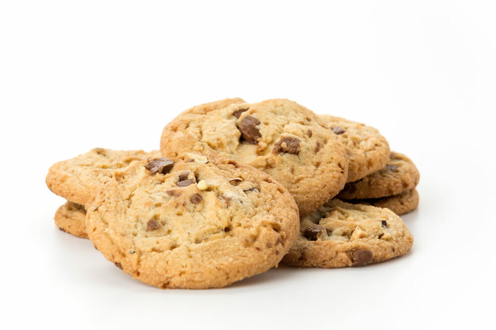 A milk chocolate toffee almond cookie