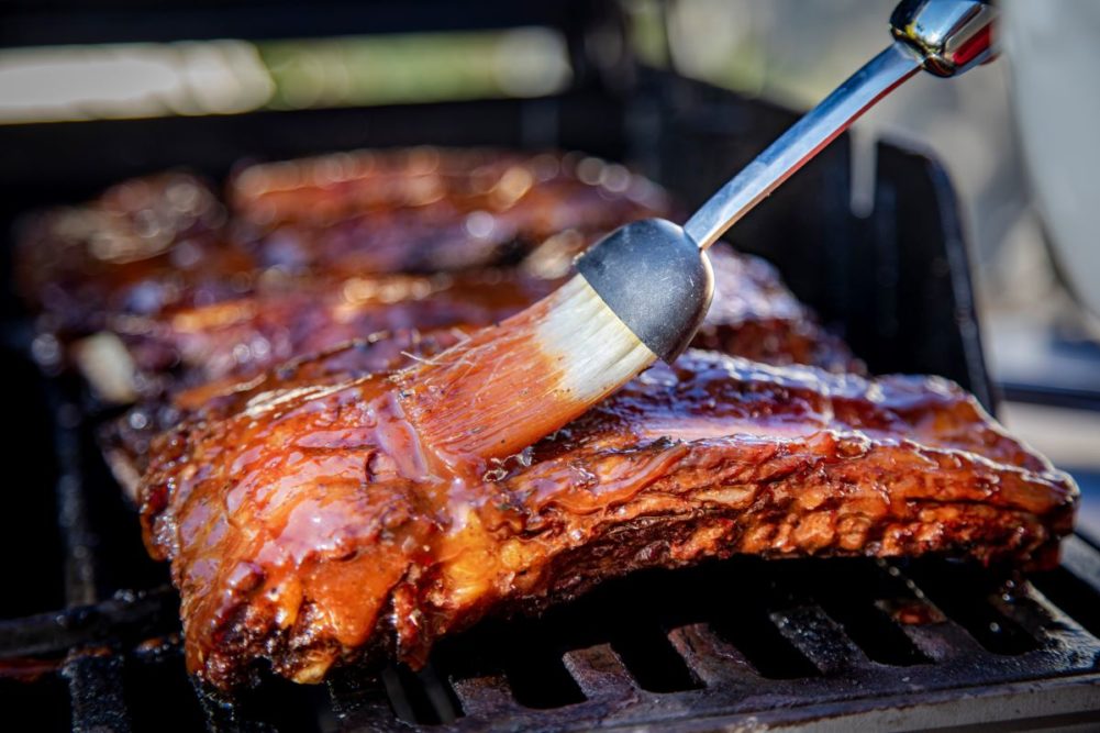 Barbecue ribs on grill