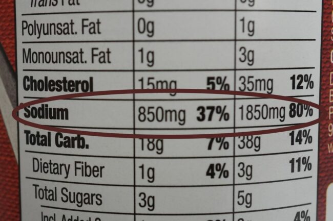 Nutrition label highlighting sodium